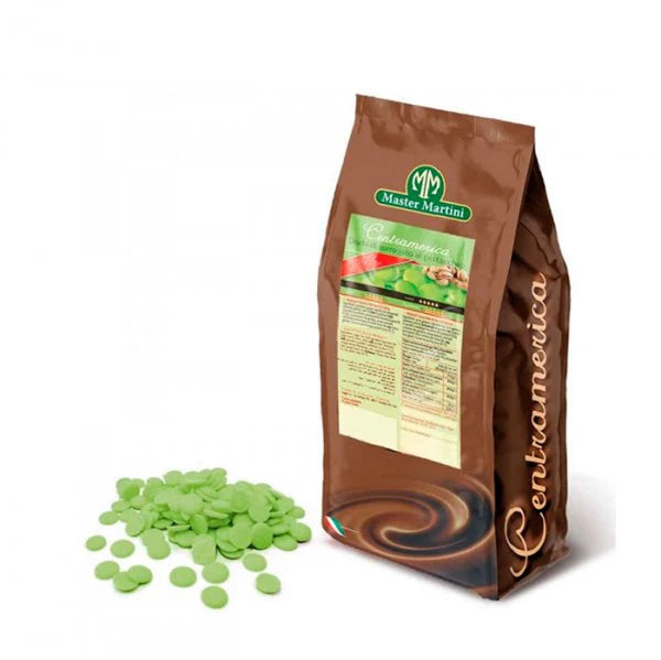 Green Pistachio Chocolate Discs - 10 KG Box - Master Martini Canada - Canadian Distribution