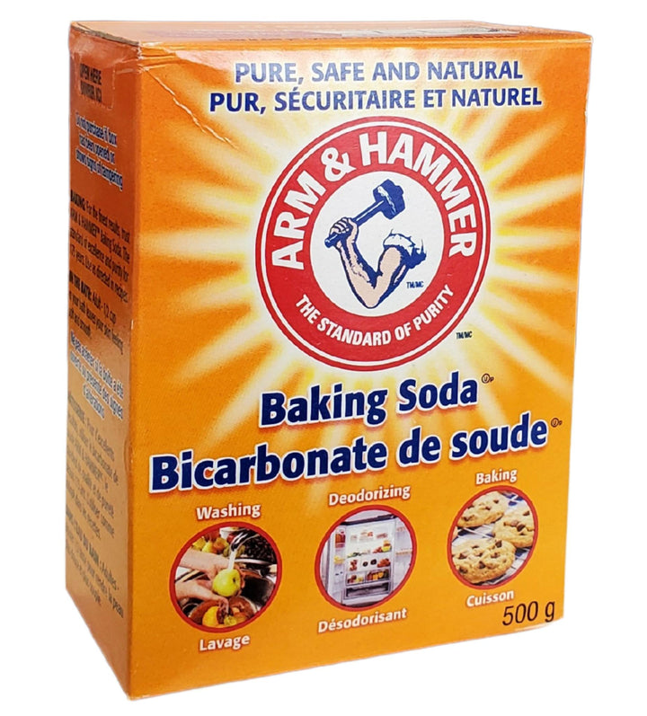 Box of Arm & Hammer baking soda with orange and white design
