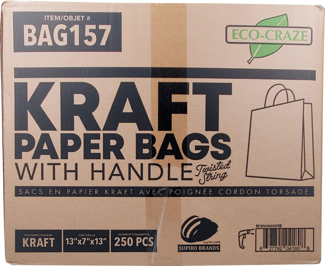 Eco-Craze - 13x7x13 Kraft Paper Bag - Twisted Handle - 250 count