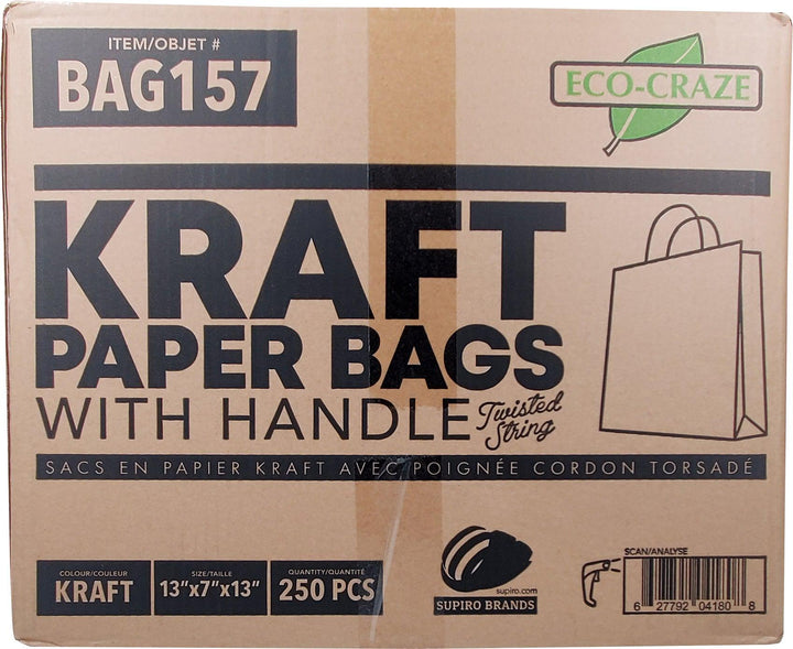 Eco-Craze - 13x7x13 Kraft Paper Bag - Twisted Handle - 250 count