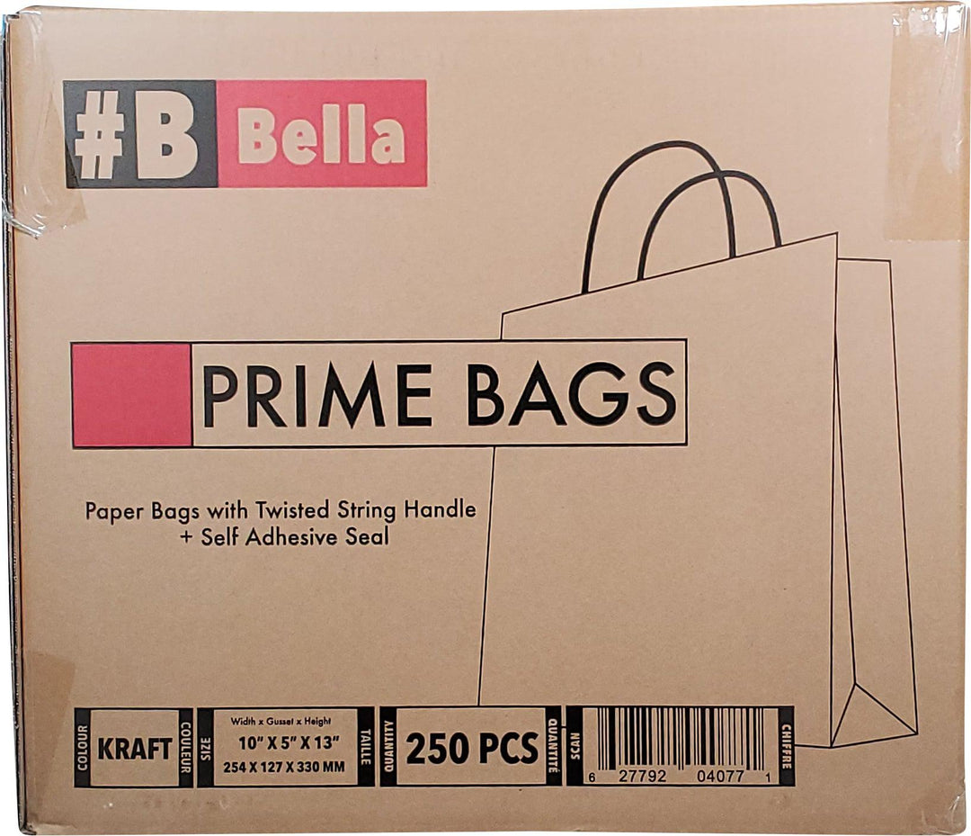 Prime Bags - Bella - Self Adhesive Paper Bags with Twisted Handles - 10x5x13