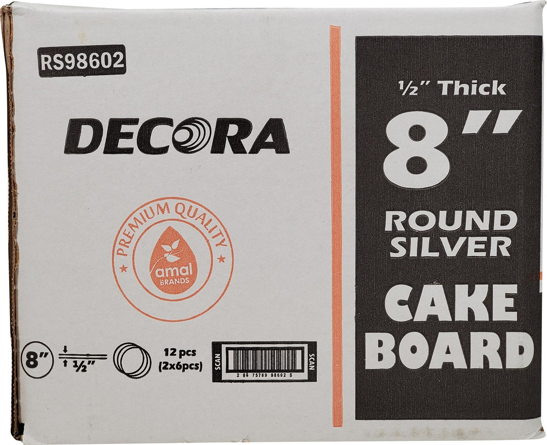 Decora - 8" Round 1/2" Thick Cake Board - Silver - RS-98602