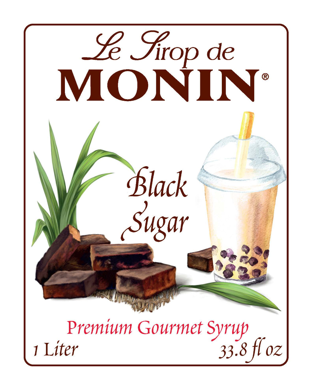 case of Black Sugar Syrup - Monin - Premium Syrups and Flavourings - 4 x 1 L per case