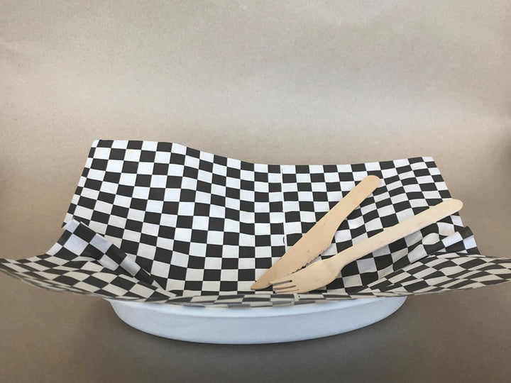 12" x 12" Checkered Grease Proof Deli/Basket Liner - Red/Blue/Black - 2000cs - Disposable Take Away Food Packaging - Canadian Distribution