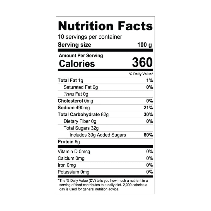 Nutrition facts label for a food product on a white background