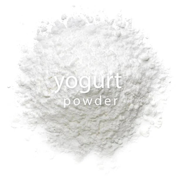 Yogurt powder on a white background with 'yogurt powder' text overlay.