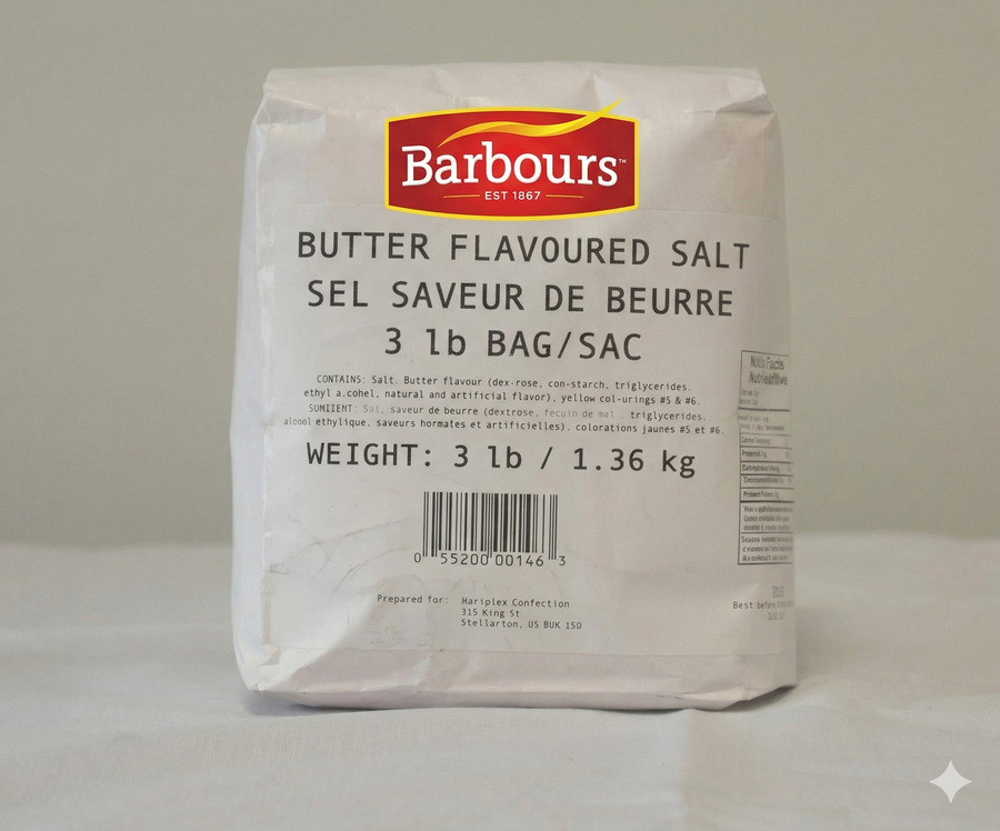 Pop N Top - Butter Flavoured Salt - Popcorn and Snacks Seasoning - 1.36 KG Bag - Case (6 x 1.36 KG) - Ships Free Within Canada on Orders Above CAD $199