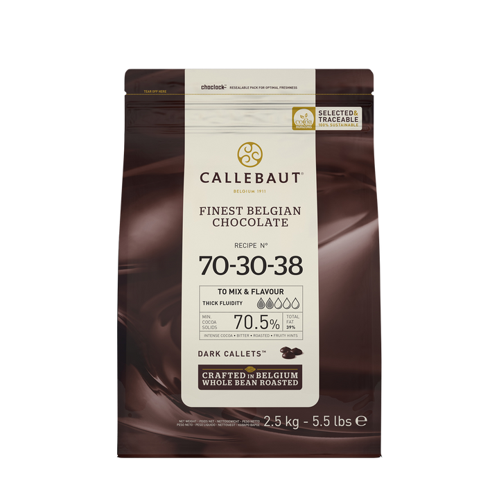 CALLEBAUT - Dark Chocolate Callets - Couvertures - Recipe N - 70-30-38 - 2.5kg bag - Case 8 x 2.5kg - Barry Callebaut Canadian Distribution