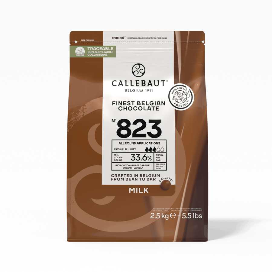 CALLEBAUT - Milk Chocolate Callets - Couvertures - 823 - 2.5kg bag - Case 8 x 2.5kg - Barry Callebaut Canadian Distribution