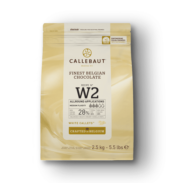 CALLEBAUT - White Chocolate Callets - Couvertures - W2 - 2.5kg bag - Case 8 x 2.5kg - Barry Callebaut Canadian Distribution