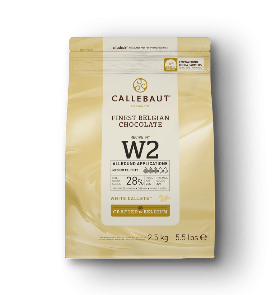 CALLEBAUT - White Chocolate Callets - Couvertures - W2 - 2.5kg bag - Case 8 x 2.5kg - Barry Callebaut Canadian Distribution