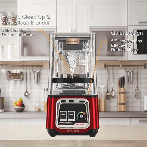 CRANDDI Quiet Blender K80, Removable Cover, Red