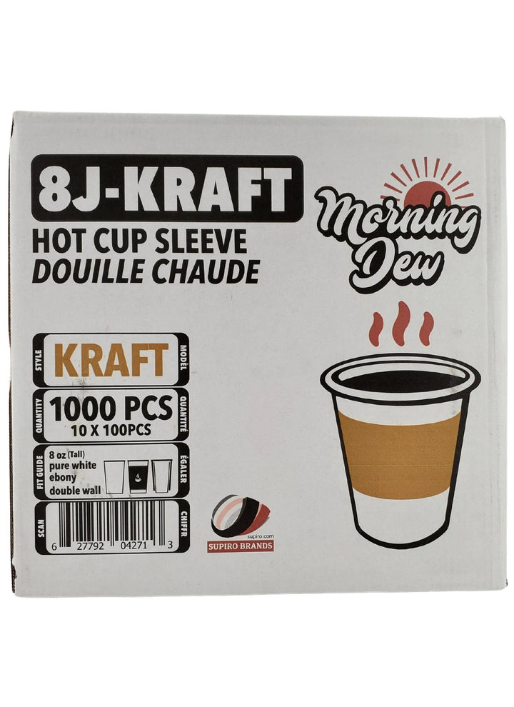 Morning Dew - Hot Cup Sleeves for 8 oz Tall Hot Paper Cups - Kraft - 10 x 100 count