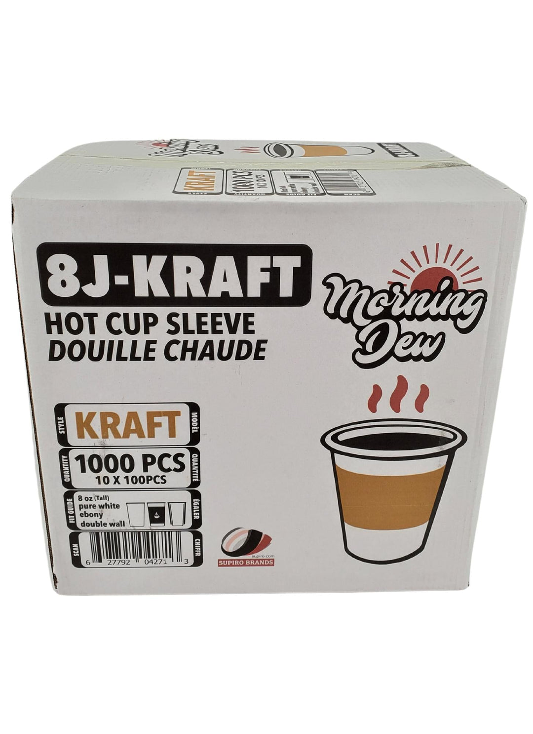 Morning Dew - Hot Cup Sleeves for 8 oz Tall Hot Paper Cups - Kraft - 10 x 100 count
