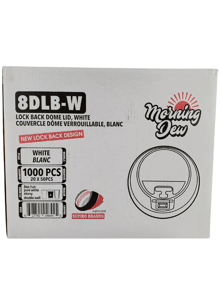 Morning Dew - Lock Back, Dome Sip Lid for 8 oz Tall Hot Paper Cups - White - 20 x 50 count
