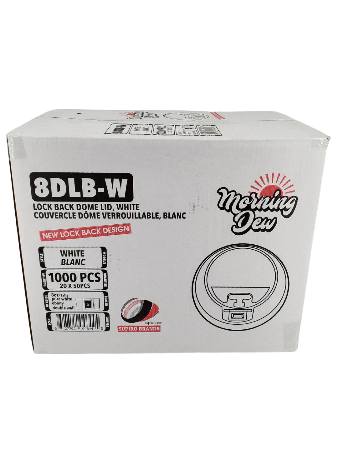Morning Dew - Lock Back, Dome Sip Lid for 8 oz Tall Hot Paper Cups - White - 20 x 50 count