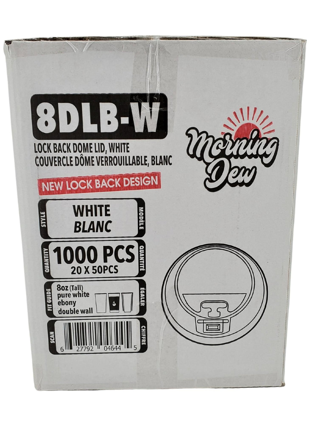 Morning Dew - Lock Back, Dome Sip Lid for 8 oz Tall Hot Paper Cups - White - 20 x 50 count