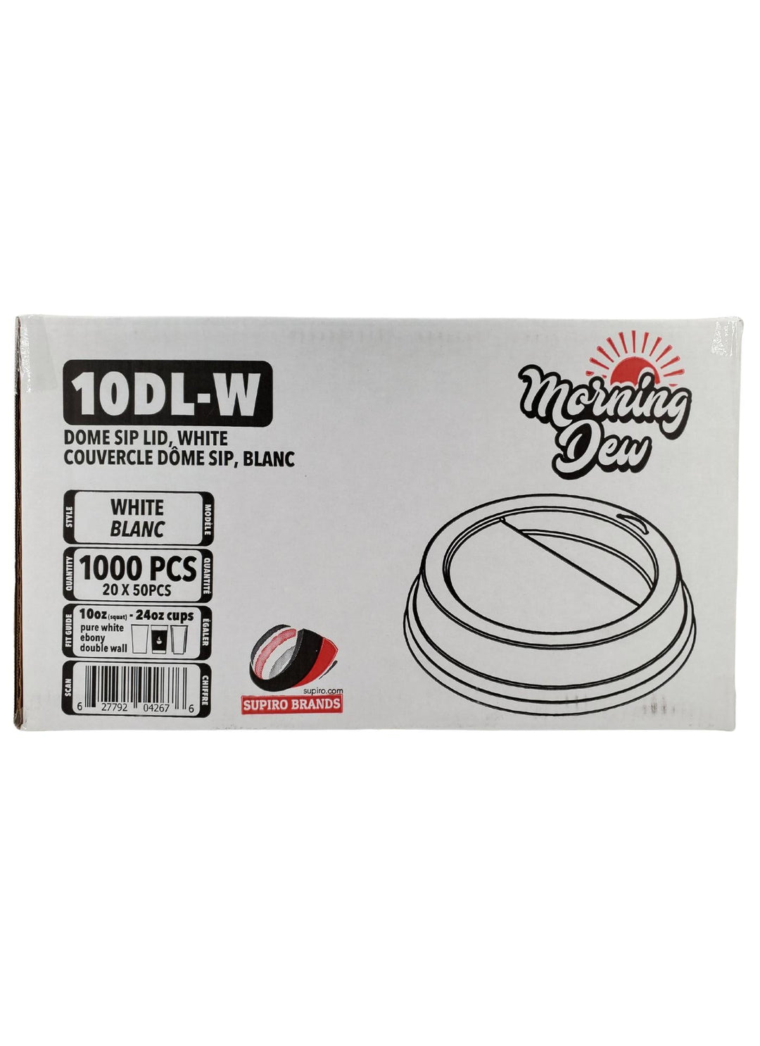 Morning Dew - Dome Sip Lid for 10-24 oz Hot Paper Cups - White - 20 x 50 count