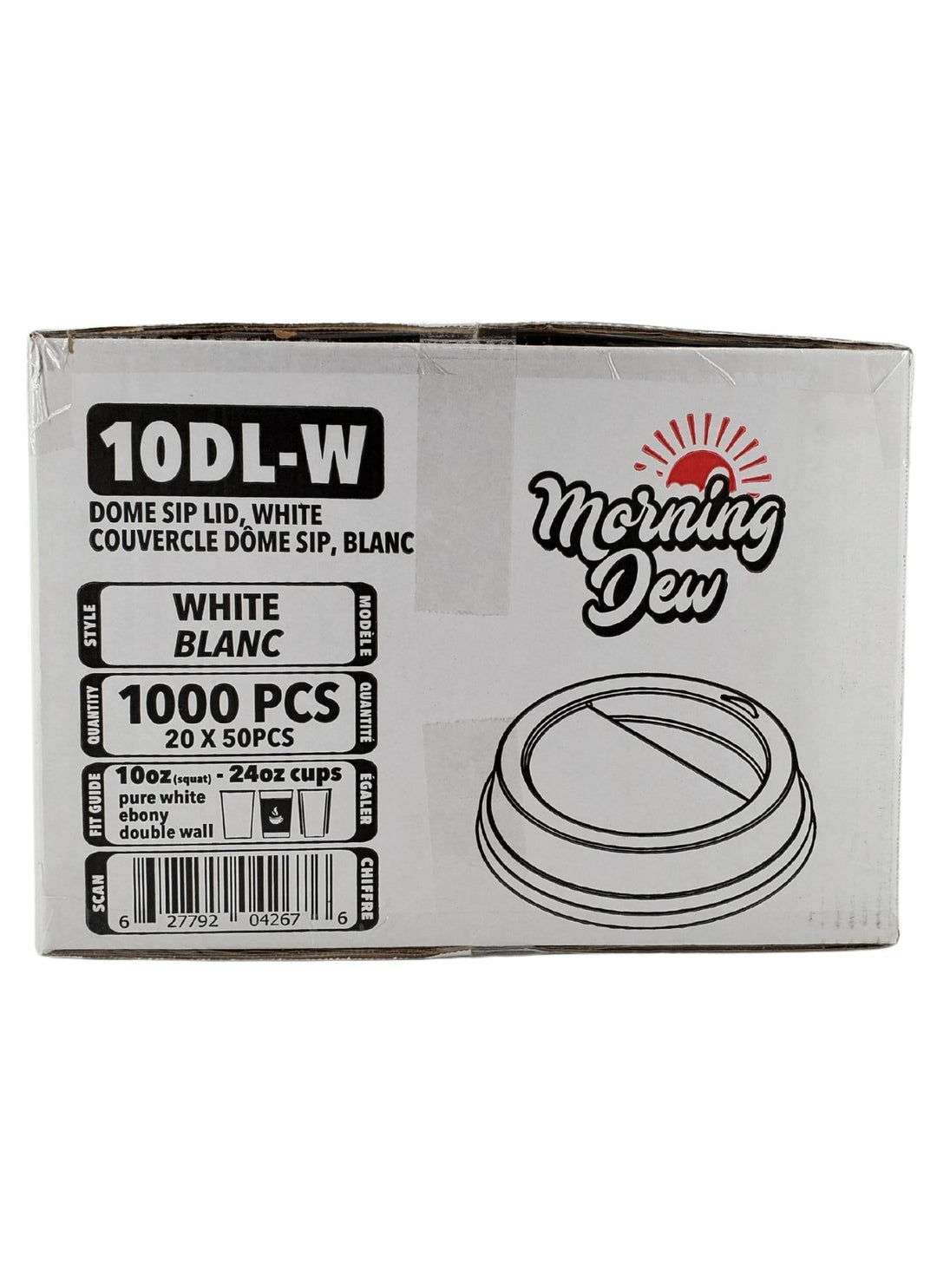 Morning Dew - Dome Sip Lid for 10-24 oz Hot Paper Cups - White - 20 x 50 count