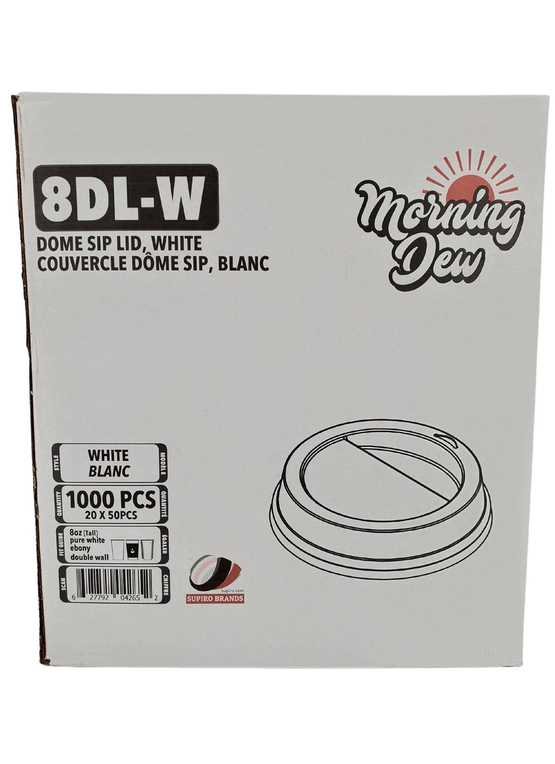 Morning Dew - Dome Sip Lid for 8 oz Tall Hot Paper Cups - White - 20 x 50 count