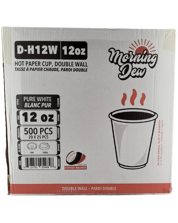 Morning Dew - 12 oz Hot Paper Cup - Double Wall - White - 20 x 25 count