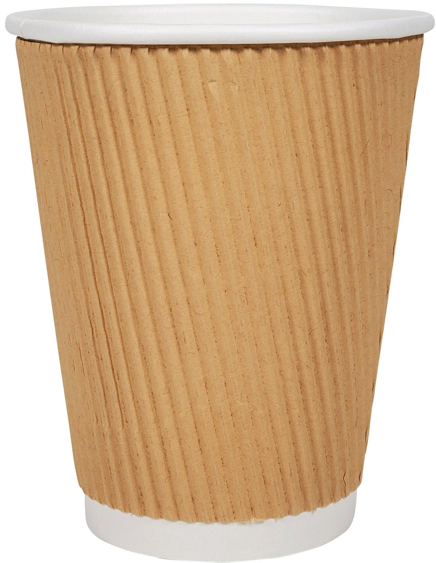 Morning Dew - 12 oz Tall Hot Paper Cup - Ripple - Kraft - 20 x 25 count