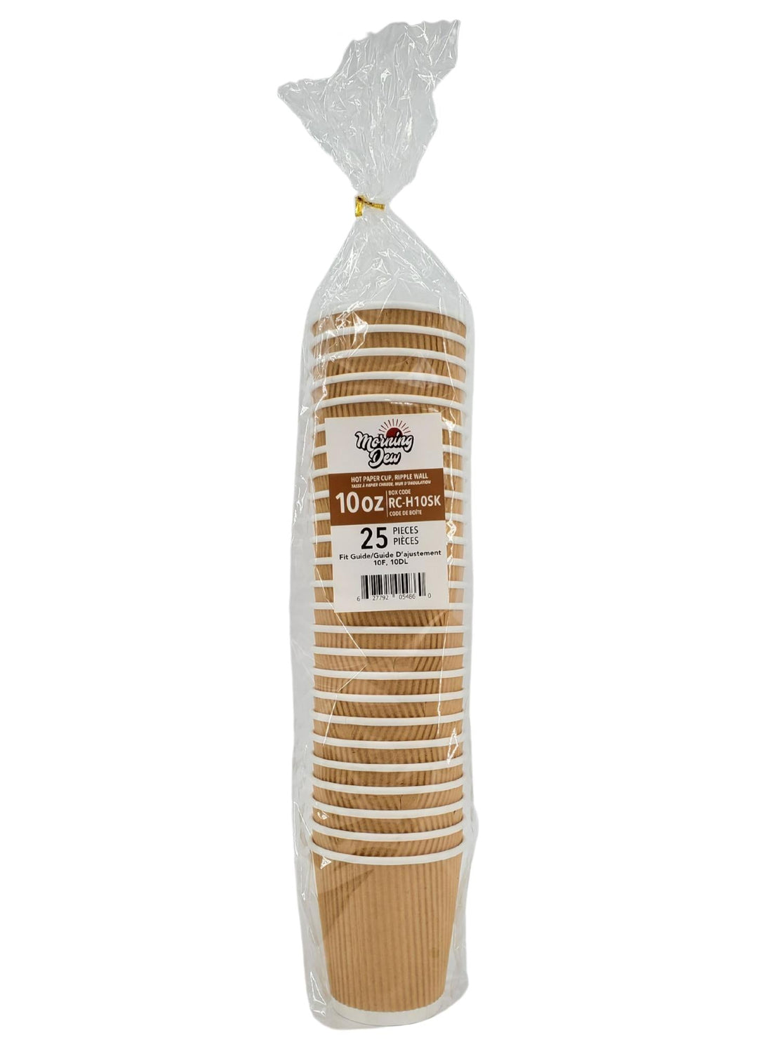 Morning Dew - 10 oz Squat Hot Paper Cup - Ripple - Kraft - 20 x 25 count