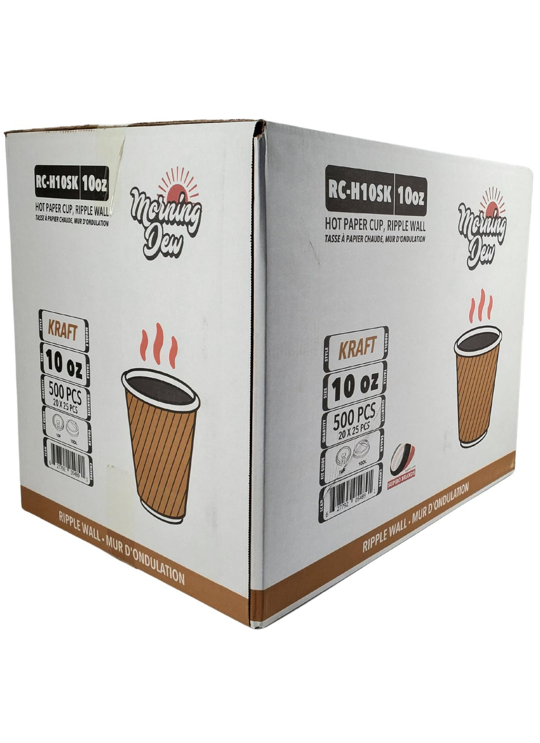 Morning Dew - 10 oz Squat Hot Paper Cup - Ripple - Kraft - 20 x 25 count