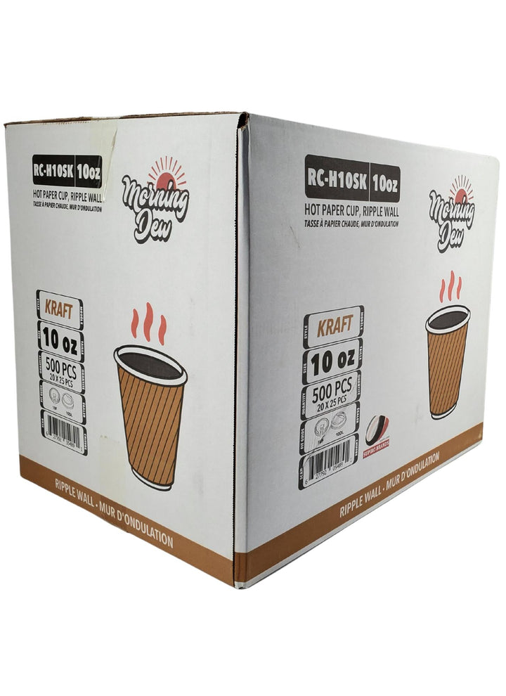 Morning Dew - 10 oz Squat Hot Paper Cup - Ripple - Kraft - 20 x 25 count
