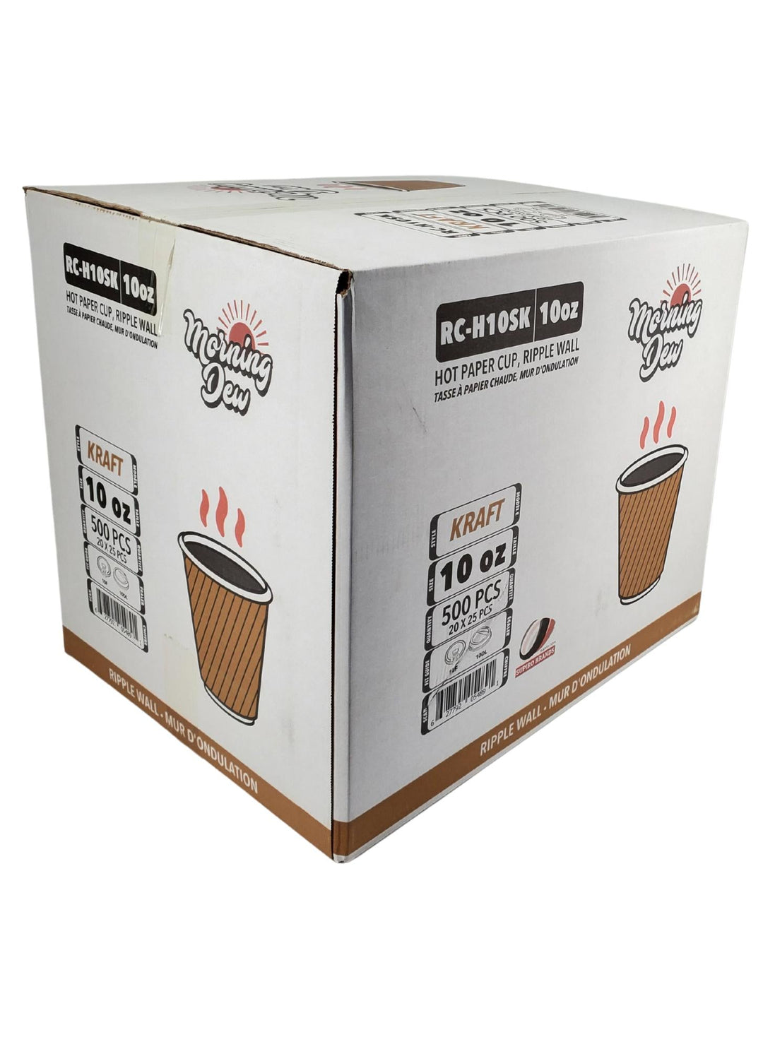 Morning Dew - 10 oz Squat Hot Paper Cup - Ripple - Kraft - 20 x 25 count