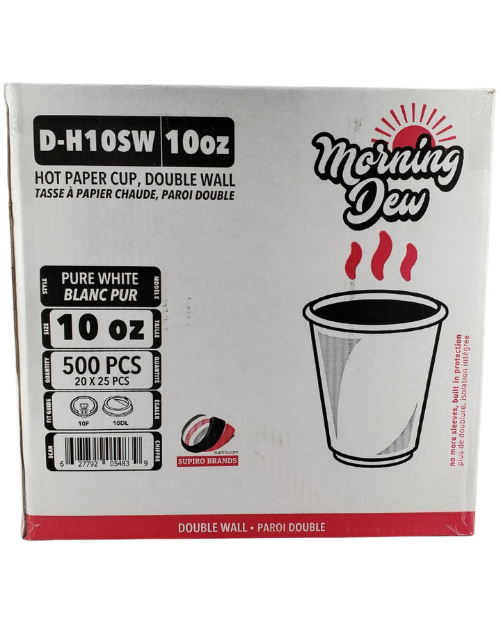 Morning Dew - 10 oz Squat Hot Paper Cup - Double Wall - White - 20 x 25 count