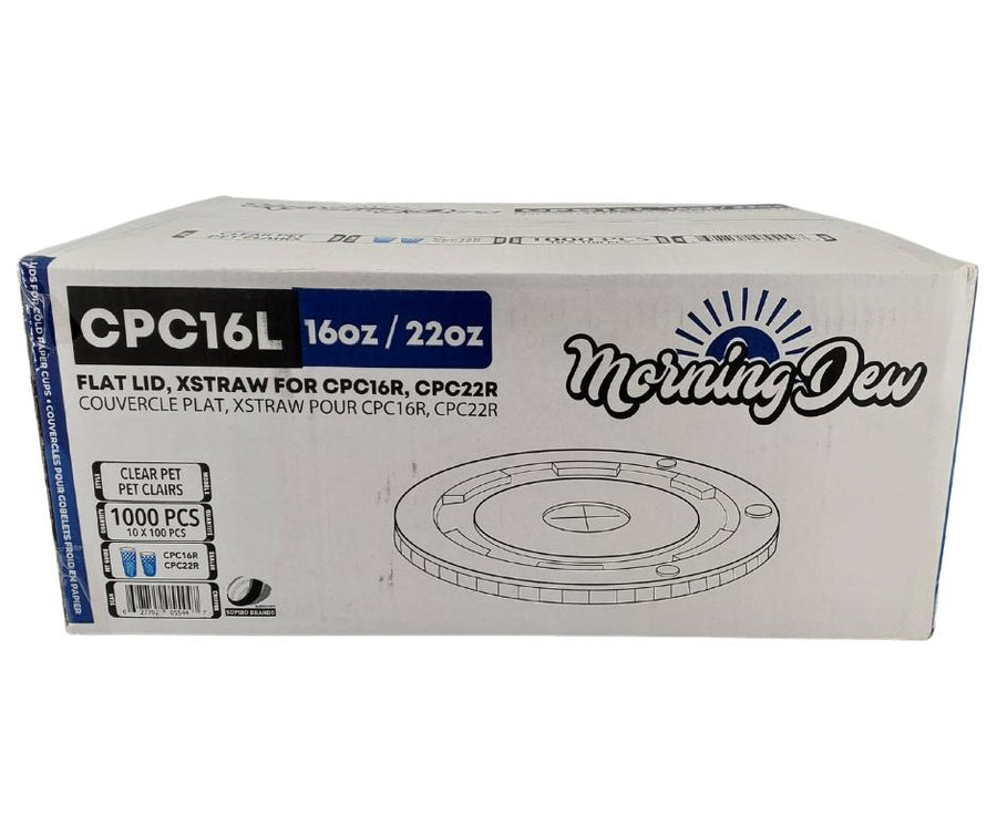 Morning Dew - X Straw Flat PET Lid for 16,22oz Cold Paper Cups - 10 x 100 count