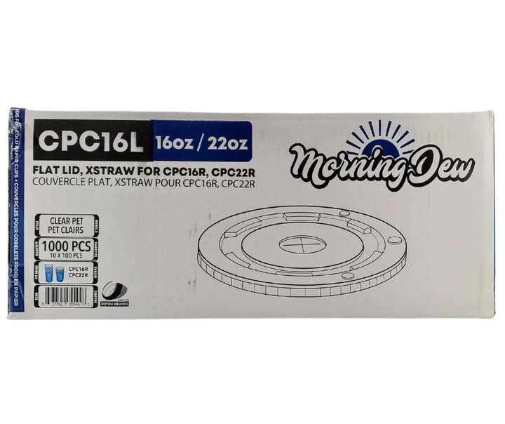 Morning Dew - X Straw Flat PET Lid for 16,22oz Cold Paper Cups - 10 x 100 count