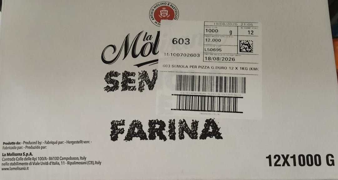 Case of La Molisana Durum Wheat Semolina Semola Flour for Pizza, 12 x 1 Kilogram - Restaurant and Foodservice Ingredients - Canadian Distribution