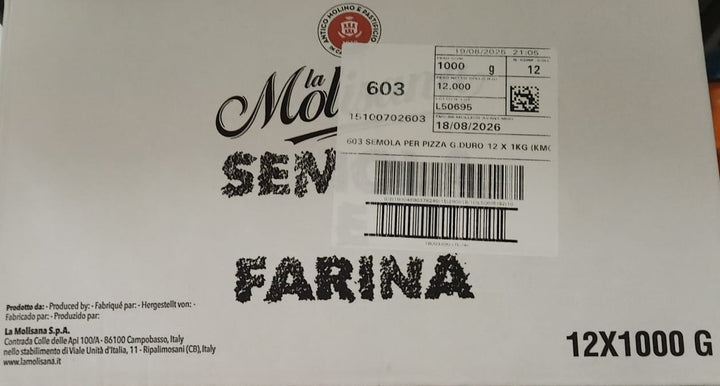 Case of La Molisana Durum Wheat Semolina Semola Flour for Pizza, 12 x 1 Kilogram - Restaurant and Foodservice Ingredients - Canadian Distribution