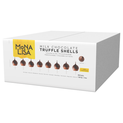 Box of Mona Lisa milk chocolate truffle shells on a white background