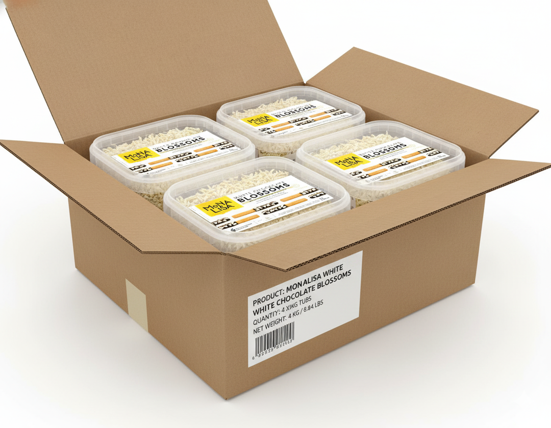 Case of Mona Lisa - White Chocolate Blossoms - 1KG - Case of 4 x 1KG - Barry Callebaut - Canadian Distribution