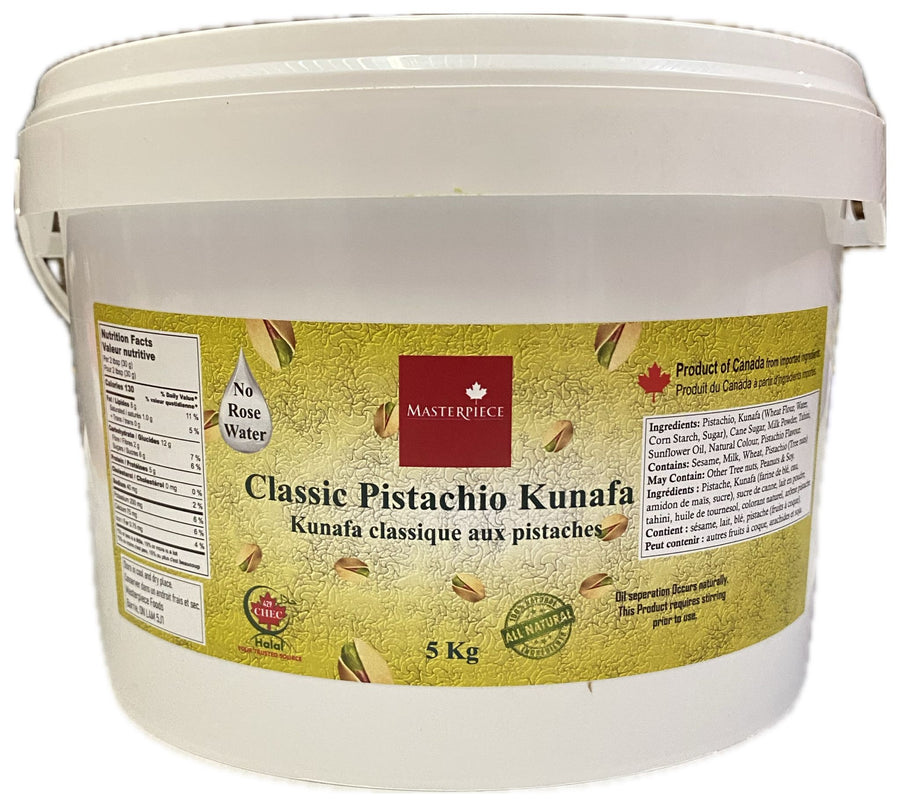 Classic Pistachio Kunafa Filling (No Rose Water) - 5KG Jar - All Natural Kunafa (aka Kanefeh or Kunafeh) - Dubai Chocolate Bar Kunafa Pistachio Filling - 🍁 Made In Canada - Canadian Distributor