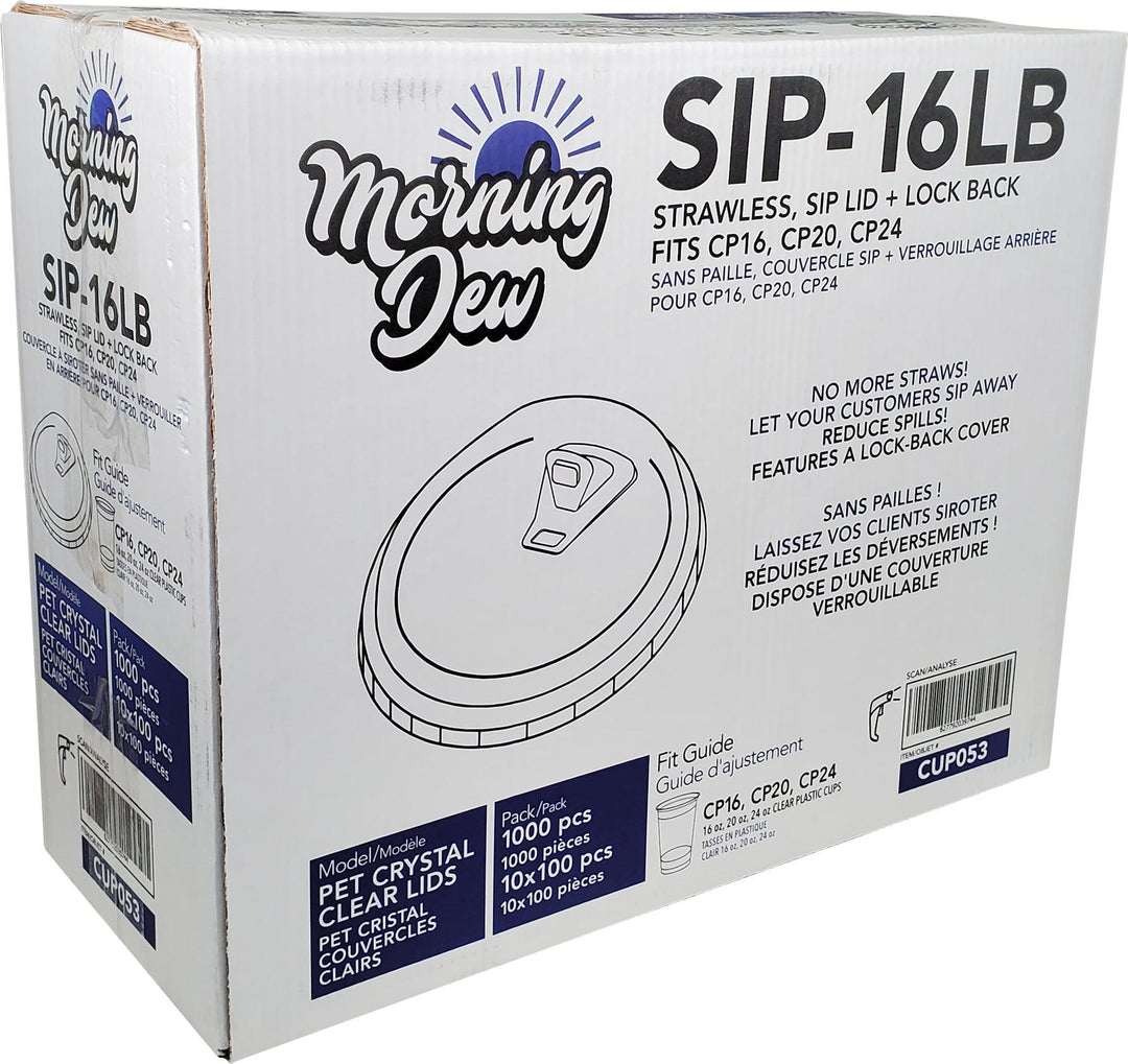 Morning Dew - Sip Lids W/Lock Back Cover For CP16-CP24 Clear Pet Cup - 98mm - 10 x 100 count