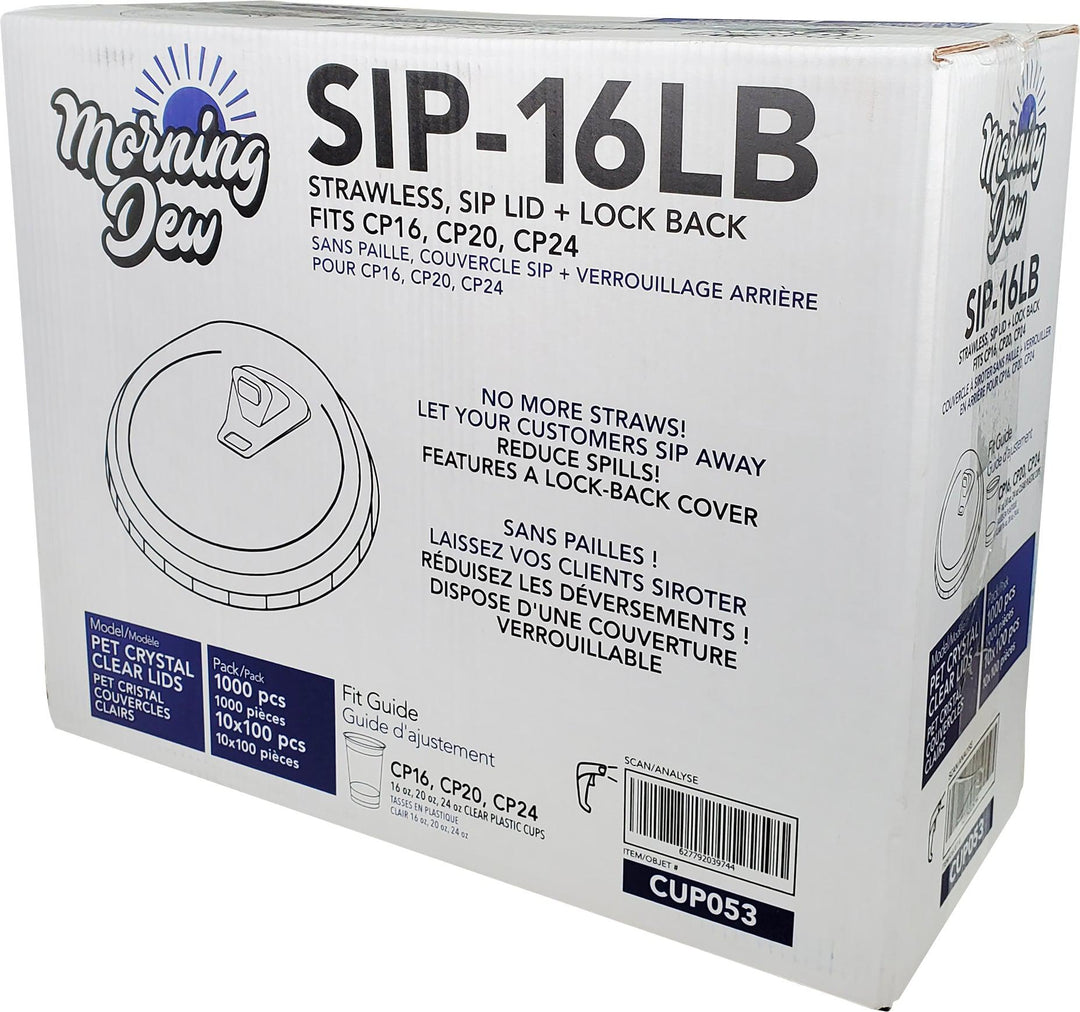 Morning Dew - Sip Lids W/Lock Back Cover For CP16-CP24 Clear Pet Cup - 98mm - 10 x 100 count