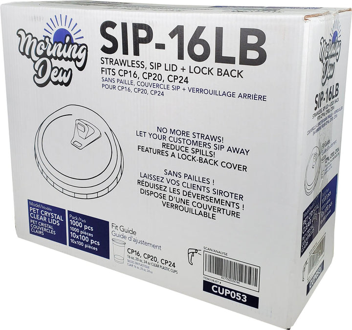 Morning Dew - Sip Lids W/Lock Back Cover For CP16-CP24 Clear Pet Cup - 98mm - 10 x 100 count