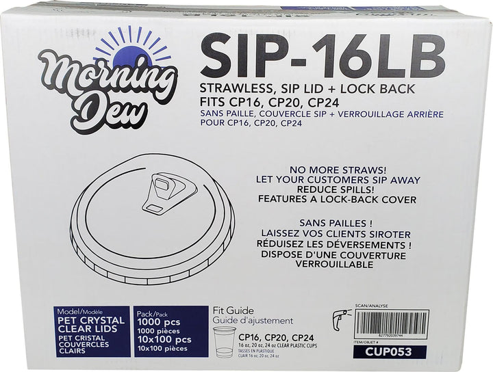 Morning Dew - Sip Lids W/Lock Back Cover For CP16-CP24 Clear Pet Cup - 98mm - 10 x 100 count