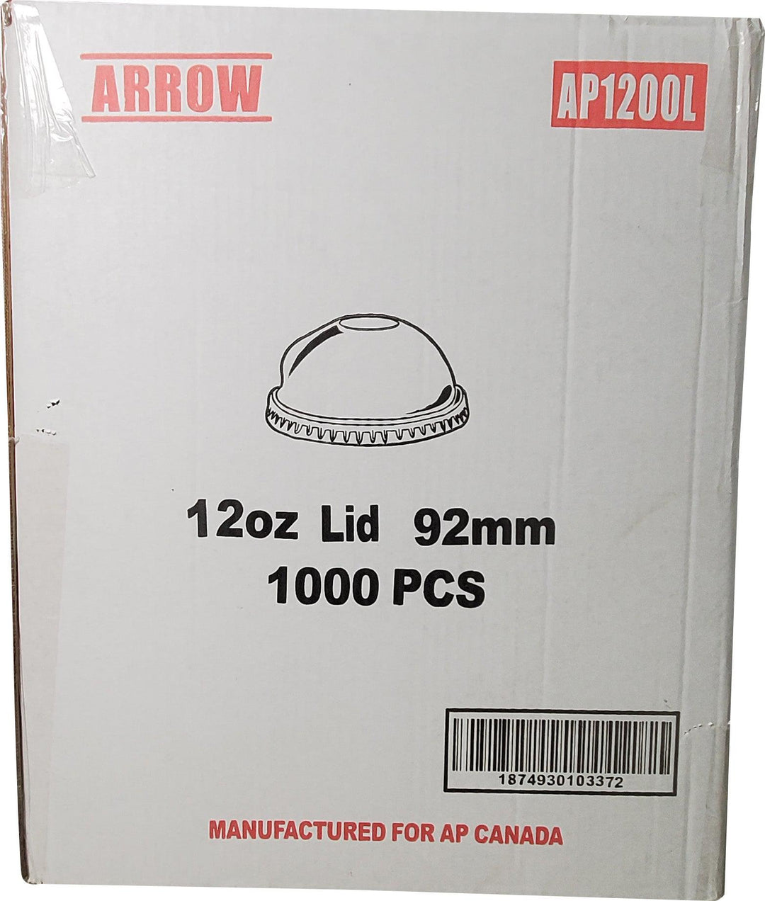 XC - Arrow - 92 MM Dome lids for 12 oz Plastic Cups