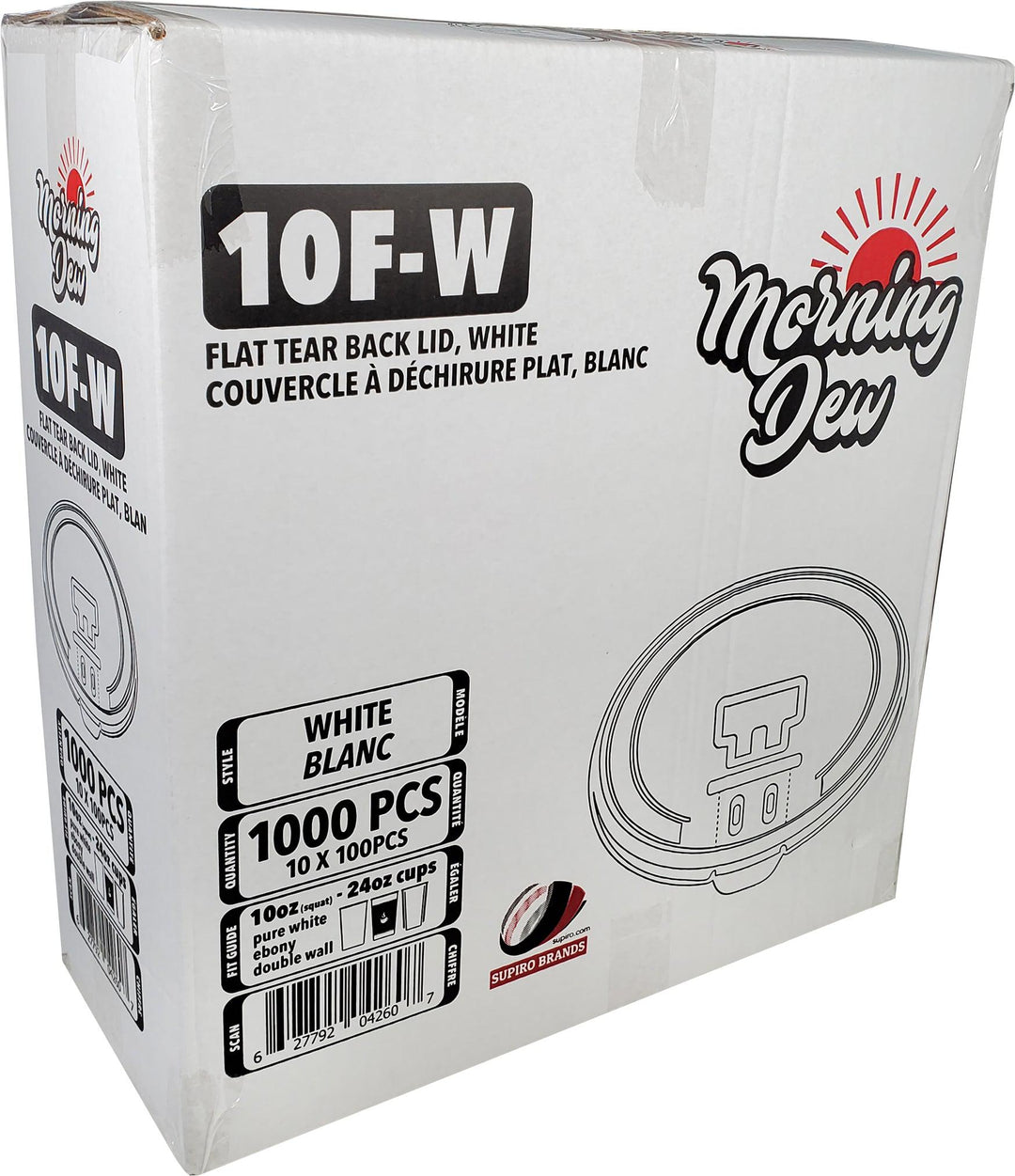 Morning Dew - Tear Back Flat Lid for 10-24 oz Hot Paper Cups - White - 10 x 100 count