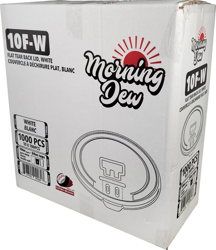 Morning Dew - Tear Back Flat Lid for 10-24 oz Hot Paper Cups - White - 10 x 100 count