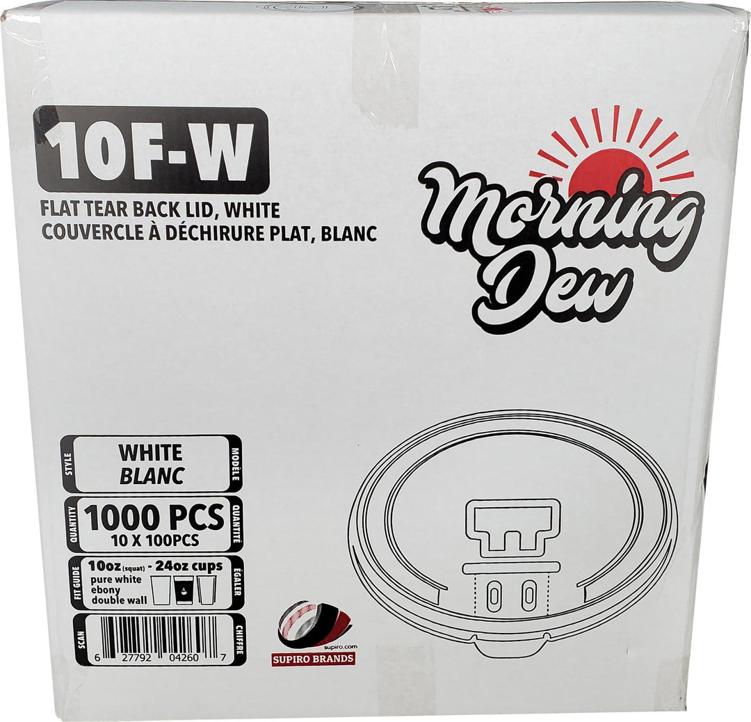 Morning Dew - Tear Back Flat Lid for 10-24 oz Hot Paper Cups - White - 10 x 100 count