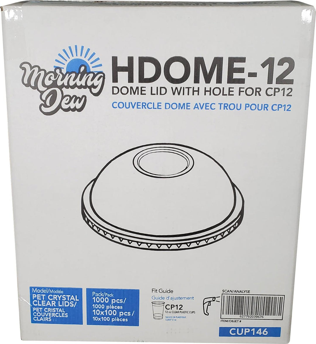 Morning Dew - Dome Lids with Hole - For 12oz Cup Only - 92mm - 10 x 100 count