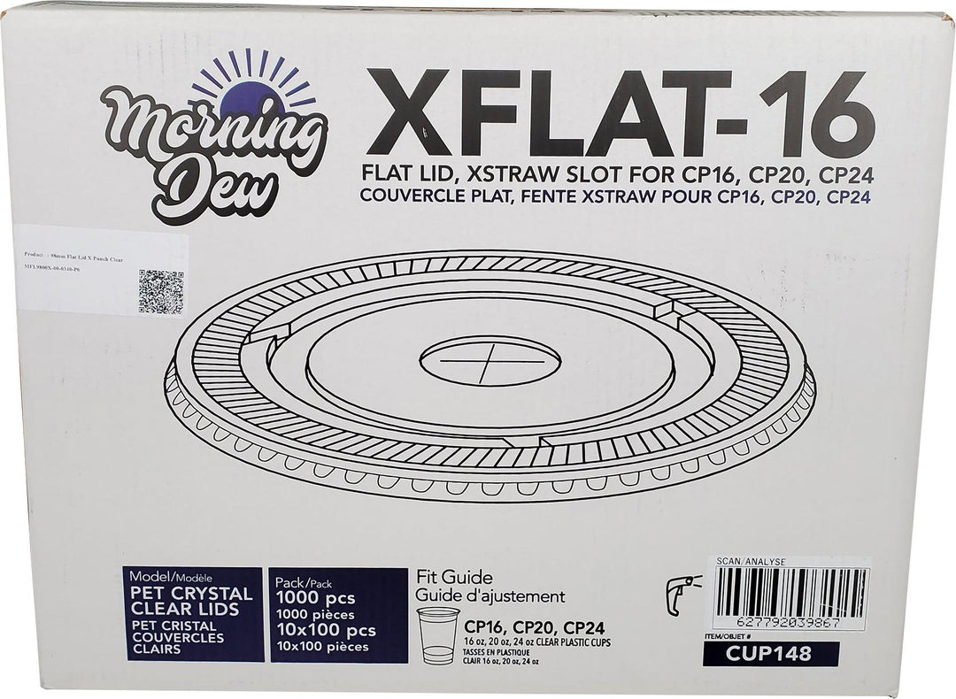 Morning Dew - Clear Flat Lid - 16-24oz Cup - 98mm - 10 x 100 count