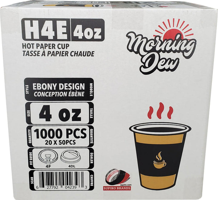 Morning Dew - 4 oz Hot Paper Cups - Ebony Print - 20 x 50 count