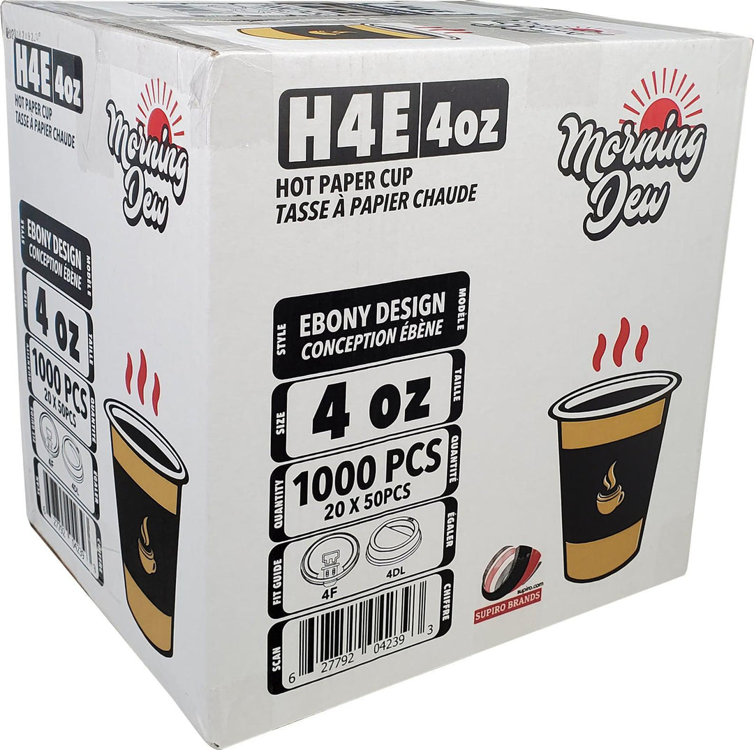 Morning Dew - 4 oz Hot Paper Cups - Ebony Print - 20 x 50 count